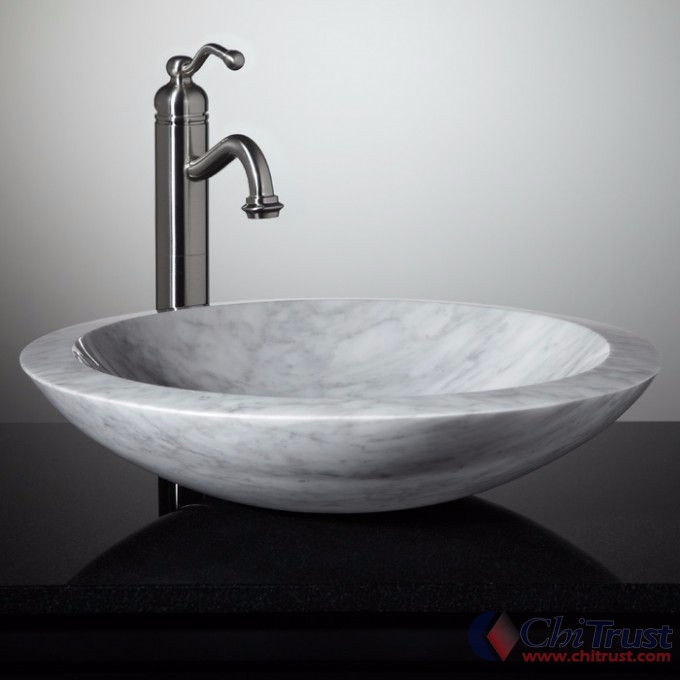Single hole vessel sink bathroom natural stone marble wa